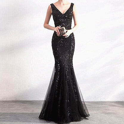 Graduation Prom Arabic Evening Dresses Sequined Sleeveless  Mermaid Prom Gown Satin Celebrity Party Dress abendkleider