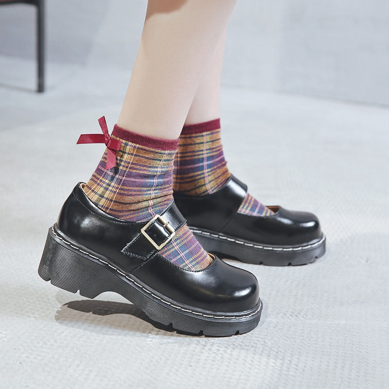 xakxx New Arrival Japanese Style Vintage Buckle Mary Janes Shoes Women's Shallow Mouth Casual Student Leather Shoes Thick Bottom