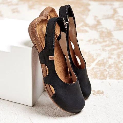 xakxx New Women Casual Wedges Sandals Summer Buckle Hot Gladiator Retro Non-slip Sandals Flock Ladies Party Office Shoes