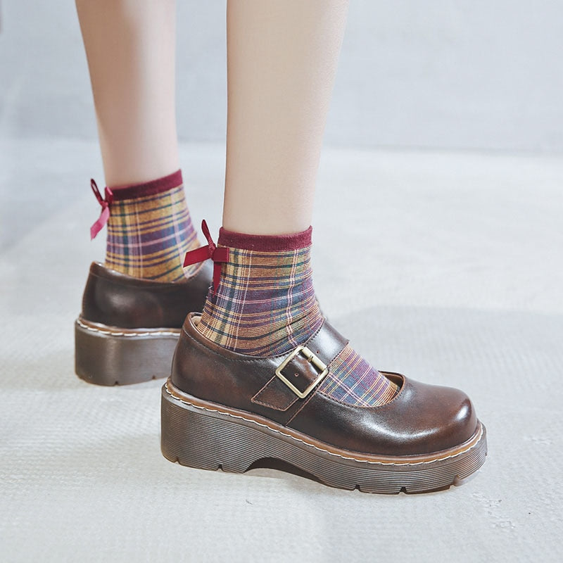 xakxx New Arrival Japanese Style Vintage Buckle Mary Janes Shoes Women's Shallow Mouth Casual Student Leather Shoes Thick Bottom