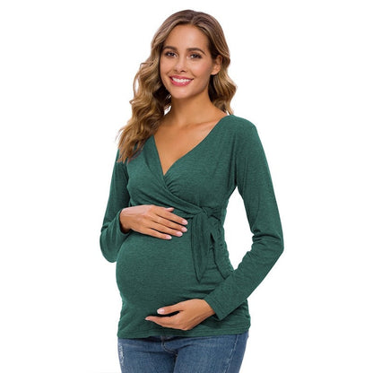 Women's Maternity Clothes Breastfeeding Pregnancy Shirts Long Sleeve V-Neck Comformation Cute Maternity Tops for pregnant women