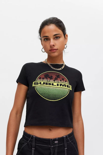 xakxx Tatooine Hawaii Mountain Vintage Outrun Sunset Palm Tree Silhouette Black Tshirt Retro Vaporwave Women Cool Tropical Tees