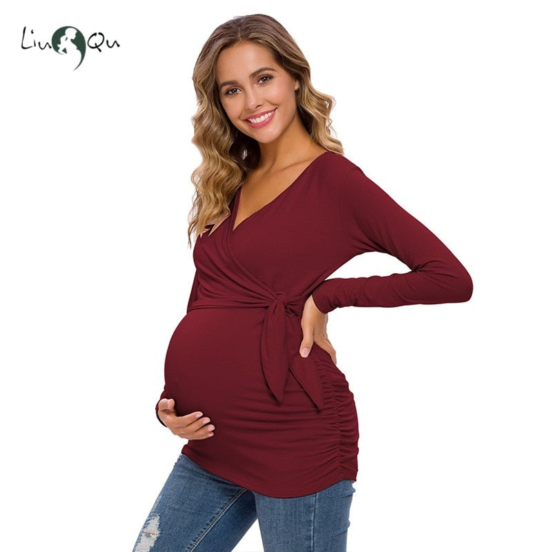 Women's Maternity Clothes Breastfeeding Pregnancy Shirts Long Sleeve V-Neck Comformation Cute Maternity Tops for pregnant women