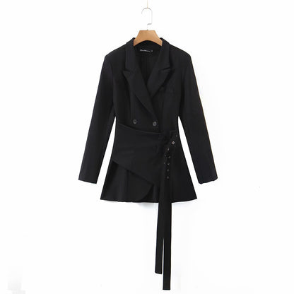 xakxx  Women Bandage Sashes Blazer Lapel Long Sleeve Slim Fit Jacket Fashion Tide Spring Autumn Blazer