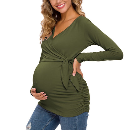 Women's Maternity Clothes Breastfeeding Pregnancy Shirts Long Sleeve V-Neck Comformation Cute Maternity Tops for pregnant women