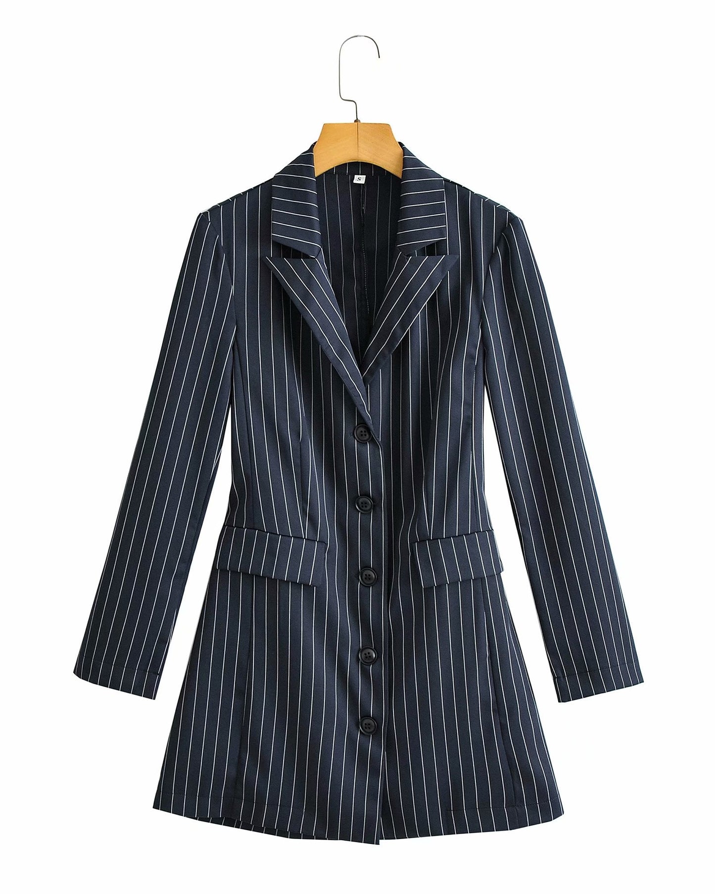 xakxx New Autumn Winter Vintage Striped Double Breasted Formal Women Blazer Long Sleeve Turn Down Collar Female Jacket