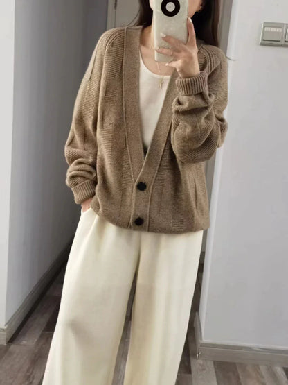 xakxx xakxx-European goods thick cashmere sweater in autumn and winter women's V-neck loose lazy wind sweater cardigan knitted coat