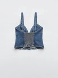 xakxx xakxx -  new casual hundred with Ruili thin halter tight sexy heart-shaped collar straps button decorated undershirt denim tops