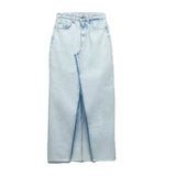 xakxx xakxx- New women's temperament fashion casual slimming front zipper and metal button closure midi denim skirt