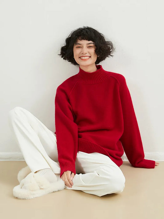 xakxx xakxx-Half-high-necked 100% pure cashmere sweater women's knitted thickened loose bottoming sweater in autumn and winter.