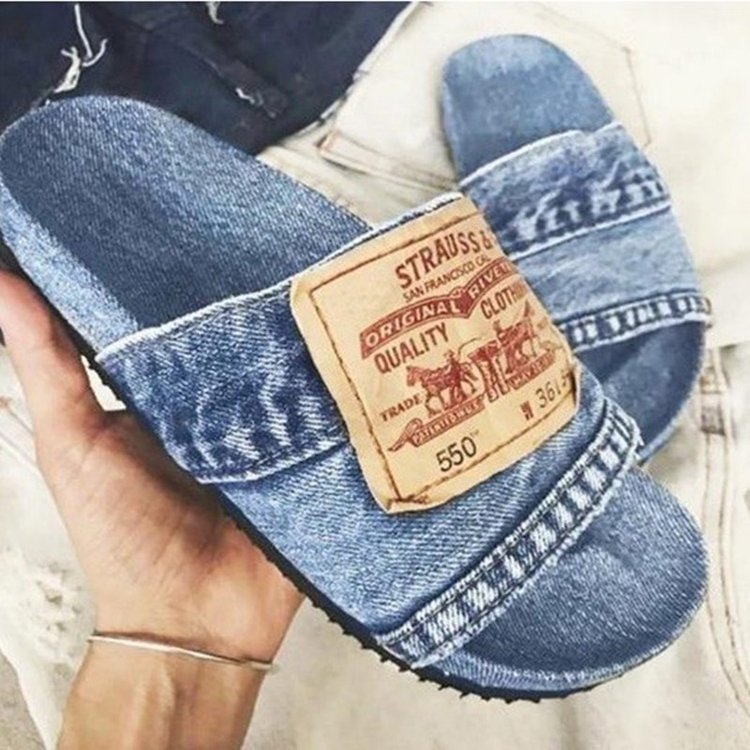 xakxx Back to School NEW Denim Slipper Female Shoes Non-Slip Comfortable Summer Flat Slippers Woman Slides Outdoor Beach Casual Shoes