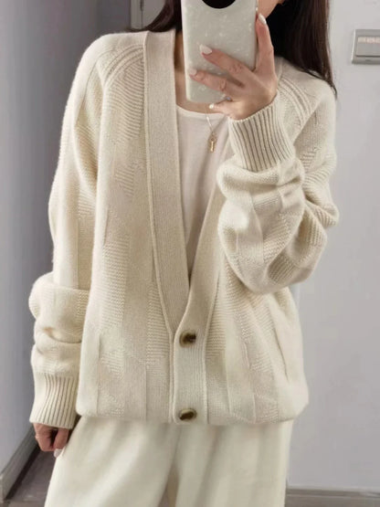 xakxx xakxx-European goods thick cashmere sweater in autumn and winter women's V-neck loose lazy wind sweater cardigan knitted coat