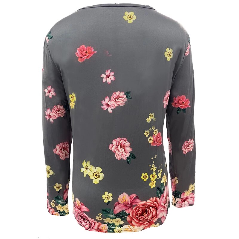 xakxx xakxx- Casual Floral Printing Shirt Women Zipper Long Sleeve Tops Lady Autumn Fashion Clothes Loose Pullover Plus Size 5XL