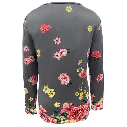 xakxx xakxx- Casual Floral Printing Shirt Women Zipper Long Sleeve Tops Lady Autumn Fashion Clothes Loose Pullover Plus Size 5XL