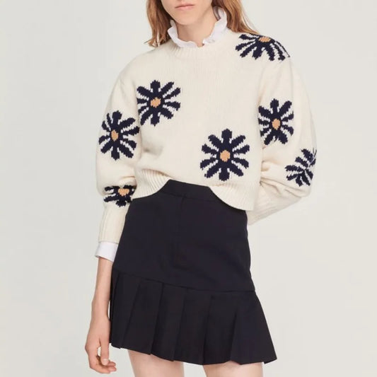 xakxx xakxx   New Women's Pullover Autumn Female Clothing Elegant Short Daisy Flower Loose Knit Sweater