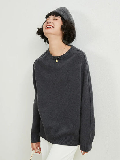 xakxx xakxx-Round neck thick cashmere sweater women's 100% pure cashmere sweater loose Joker knit bottoming shirt