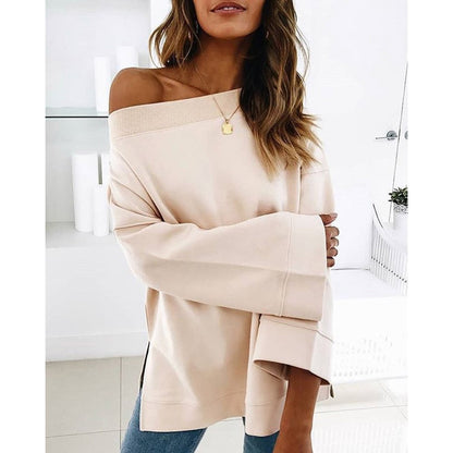 xakxx Bell Sleeve Slit Casual Sweatshirtwomen Long Sleeve Sweatshirts Streetwear New Fashion Autumn Winter Pullover Tops