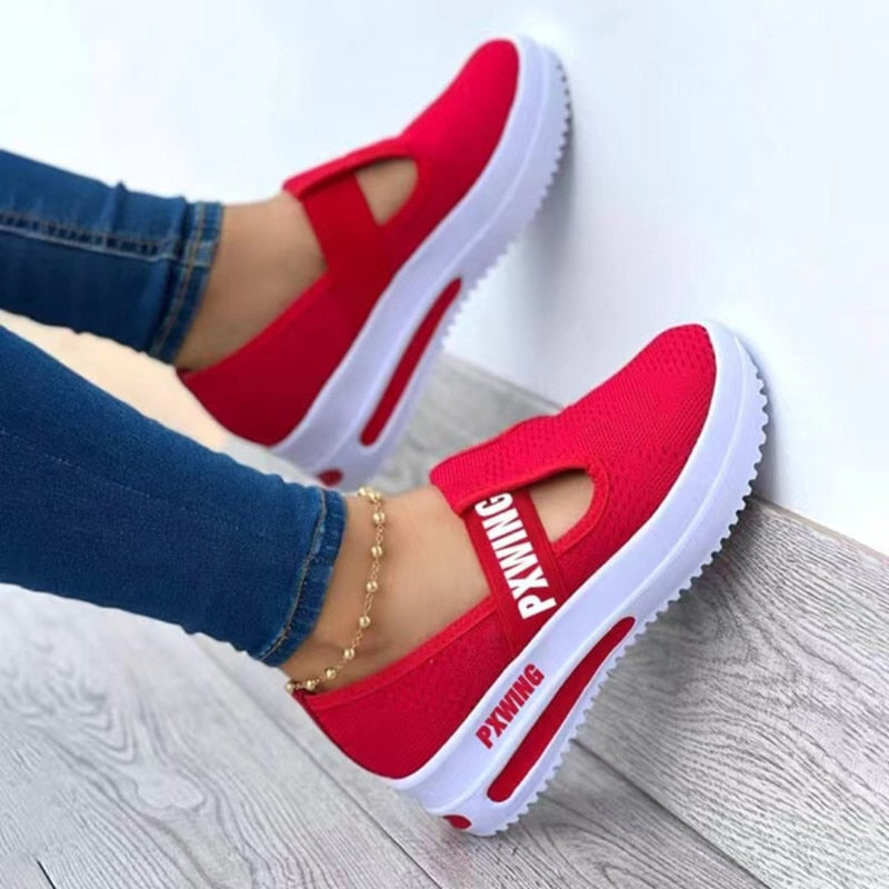 xakxx Women Fashion Vulcanized Sneakers Platform Solid Flats Shoes Casual Breathable Wedges Walking Sneakers Chaussure Femme