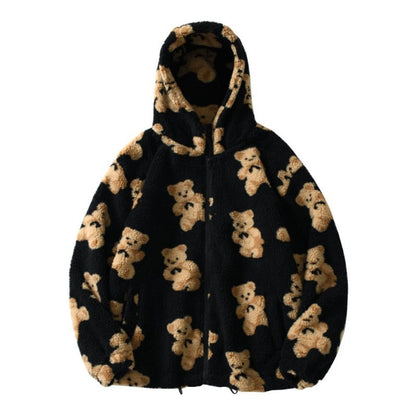 xakxx Thanksgiving Hoodies Women Sweatshirts Animal Hooded Thickening Leisure Fleece Cartoon Bear Plush Fleece Zipper Pockets Clothing Ykdnz7003