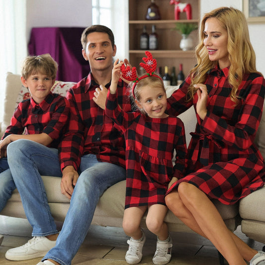 xakxx spring Mom Mum Baby Mommy and Me Xmas Clothes Plaid  Family Matching Outfits Mother Daughter Dresses Father Son Shirts