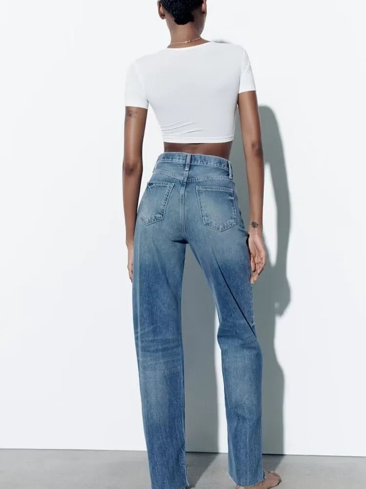 xakxx xakxx- New Women's  Extra Long Wide Leg Zipper and Metal Button Closure High Waist Casual Wide Leg Jeans