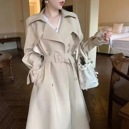 xakxx xakxx-Beige Trench Coat Women Long Windbreaker  Autumn Fashion Chic British Style Double Breasted Overcoat Trench Coat For Women