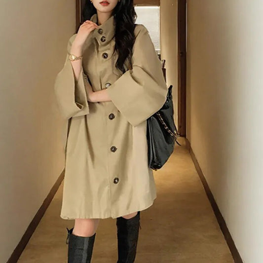 xakxx xakxx-Khaki Short Windbreaker Trench Coat Women  Autumn Fashion Causal Loose Double Breasted Trench Coat For Women Plus Size