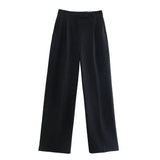 xakxx xakxx- New women's  high waist pants with front pleated decoration and front pocket pleated high waist wide leg pants