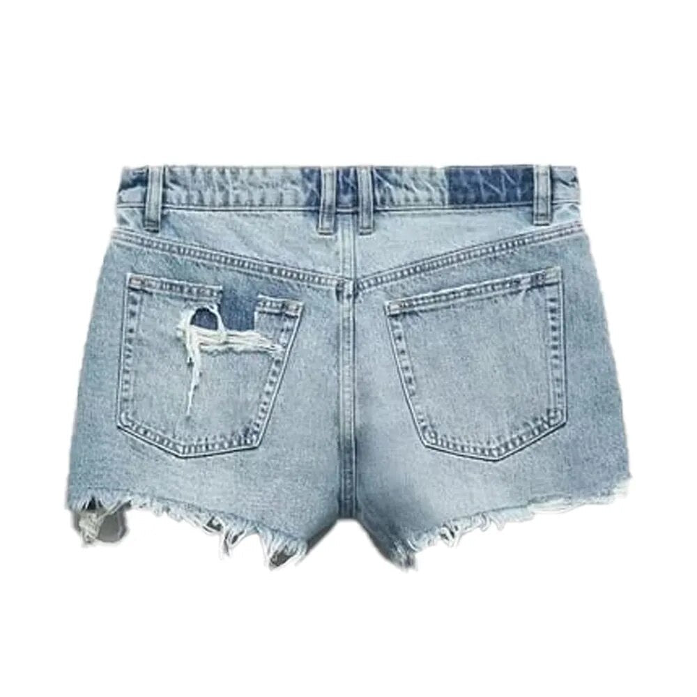 xakxx xakxx - New women's clothing Temperament fashion casual Ruili sexy raw edge hem front metal button closure patchwork denim top shorts