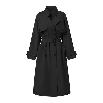 xakxx xakxx-Mid-length Trench Coat Women Windbreaker  Spring Autumn Fashion Chic British Style Double Breasted Black Trench Coat