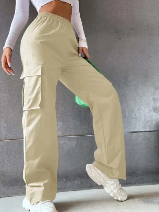 xakxx xakxx- Young Girls Casul Pants Straight Wide Leg Trousers Female Loose Oversize Pockets Y2k Hip Hop High Waisted Breathable Solid Color