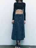 xakxx xakxx -  spring new women's wrap-around type design high waist open casual hundred with belt work secti on denim skirt