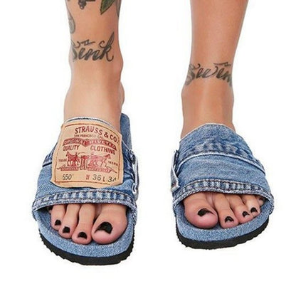 xakxx Back to School NEW Denim Slipper Female Shoes Non-Slip Comfortable Summer Flat Slippers Woman Slides Outdoor Beach Casual Shoes