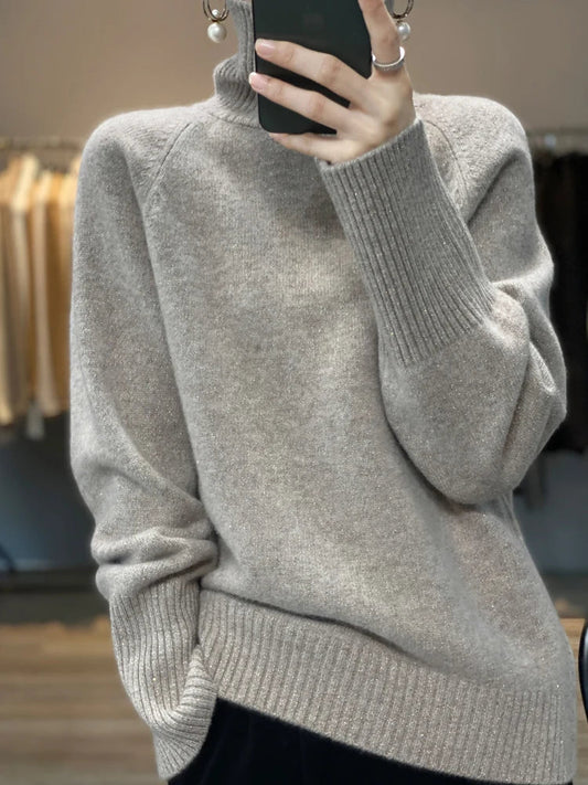 xakxx xakxx-Loose sequined turtleneck 100% cashmere sweater thick sweater female Korean version of winter new wool bottoming sweater