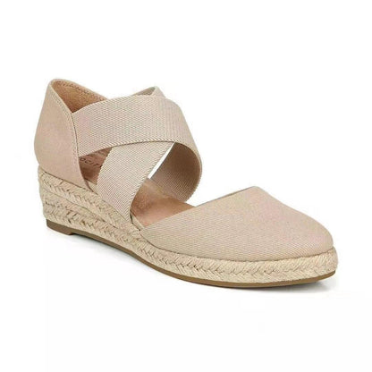 xakxx  Women Sandals Summer Fashion Solid Color Espadrilles Casual Cross Belt Casual Wedge Sandal Fashion Outdoor Beach Ladies Shoes