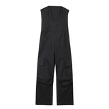 xakxx xakxx- New women's  off-shoulder design, concealed zipper closure at side seam, long workwear jumpsuit