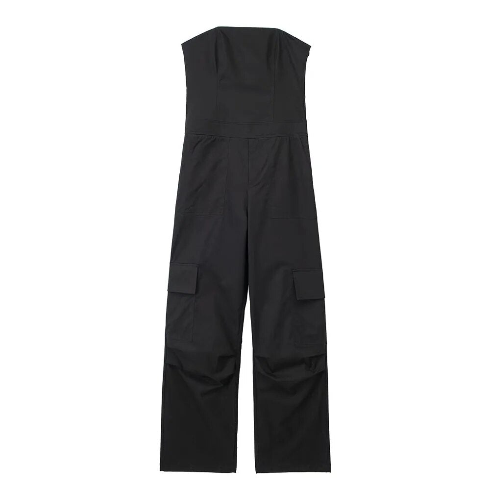 xakxx xakxx- New women's  off-shoulder design, concealed zipper closure at side seam, long workwear jumpsuit