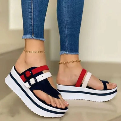 xakxx New Wedges Women Casual Slippers Peep Toe Sandals Summer Beach Chunky Feetwear Ladies Buckle Slipper Non-Slip Slides Women Shoes