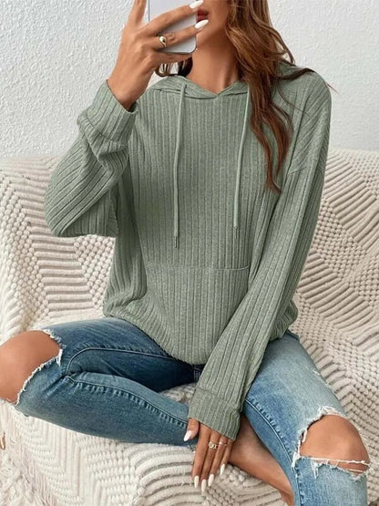 xakxx xakxx- Simple Hooded Sweatshirt Women's Solid Loose Autumn Winter Long Sleeve Young Girls Stripe Casual Top Clothing