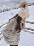 xakxx  New Women Autumn Winter Casual Fashion Korean Style Version Teddy Faux Fur Coat Furry  Hooded Jacket Female