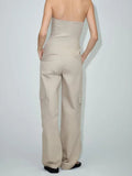 xakxx xakxx- New women's  off-shoulder design, concealed zipper closure at side seam, long workwear jumpsuit