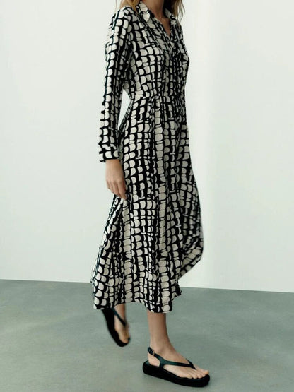 xakxx - New Women's  Fashion temperament versatile casual slim print long dress