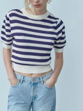 xakxx xakxx - New women's clothing, stylish, casual, elegant, thin, Ruili round neck short-sleeved striped textured sweater