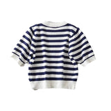 xakxx xakxx - New women's clothing, stylish, casual, elegant, thin, Ruili round neck short-sleeved striped textured sweater