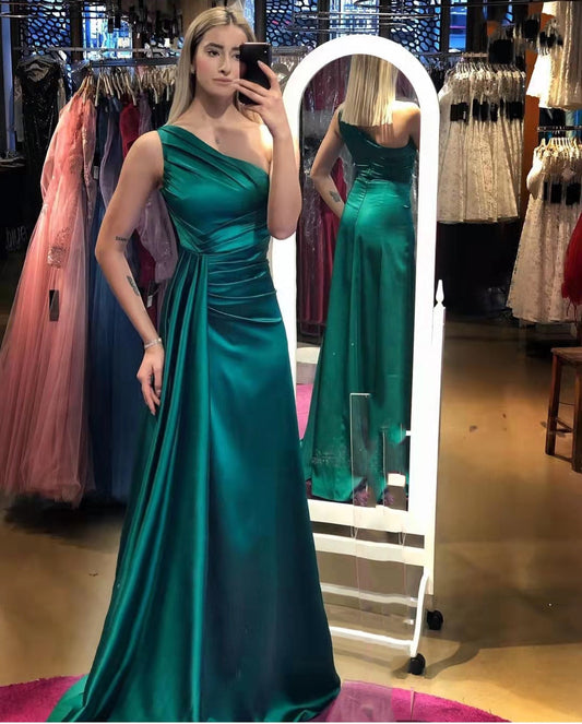 xakxx Graduation Prom One Shoulder Mermaid Evening Dresses Long Satin  Formal Party Prom Gown for Women