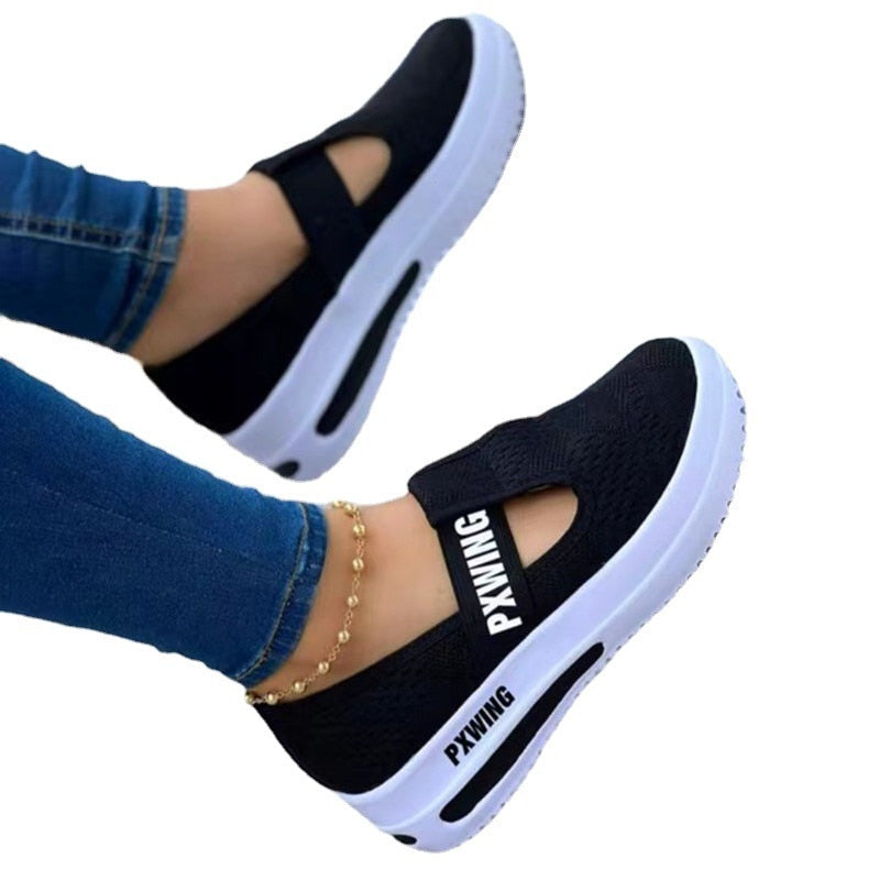 xakxx Women Fashion Vulcanized Sneakers Platform Solid Flats Shoes Casual Breathable Wedges Walking Sneakers Chaussure Femme