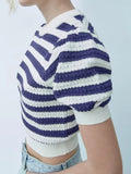 xakxx xakxx - New women's clothing, stylish, casual, elegant, thin, Ruili round neck short-sleeved striped textured sweater