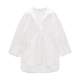 xakxx xakxx- New Women's  Side Split Asymmetric Hem Front breasted Closed Cut Out Embroidery Shirt