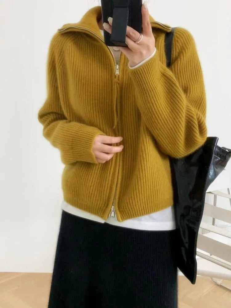 xakxx xakxx-Cashmere cardigan female 100 pure cashmere loose lazy turtleneck zipper sweater coat