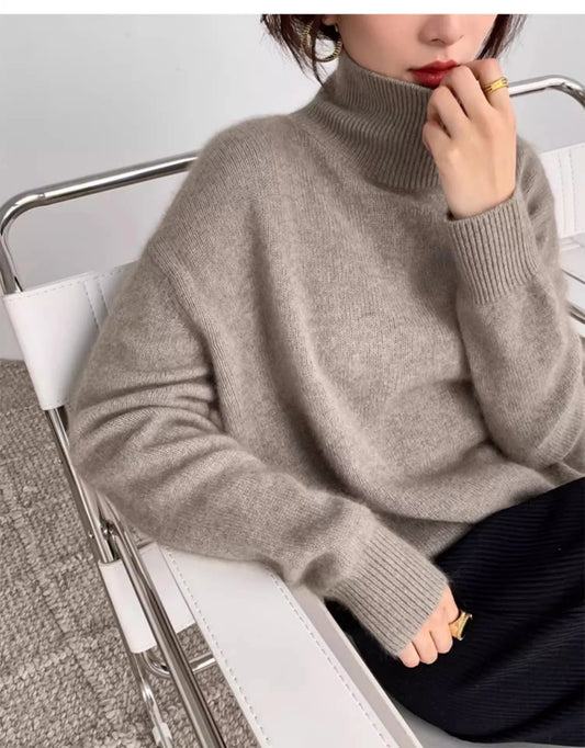 xakxx xakxx-Pure cashmere sweater women's high neck thick loose knit lazy sweater soft waxy pullover bottoming shirt